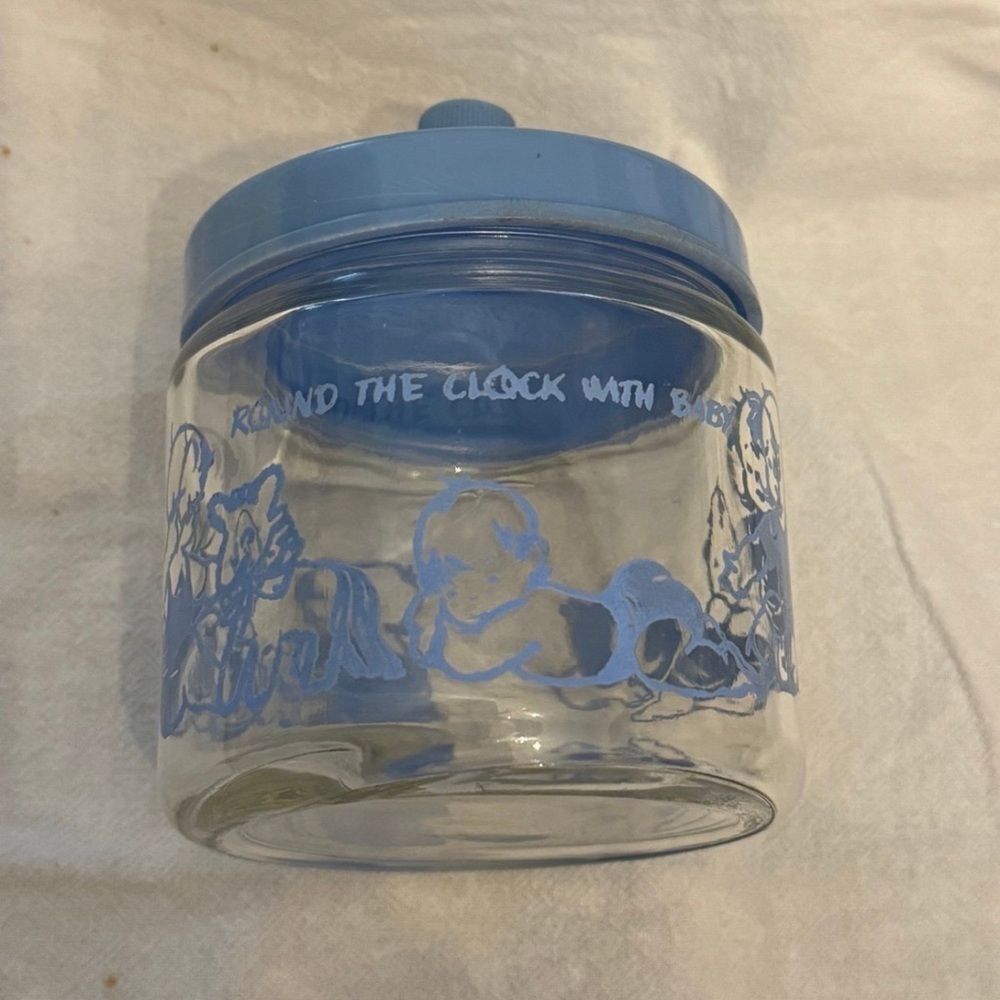 50’s Round the Clock With Baby Nursery Decor Jar Vintage Display Jar Cotton Ball